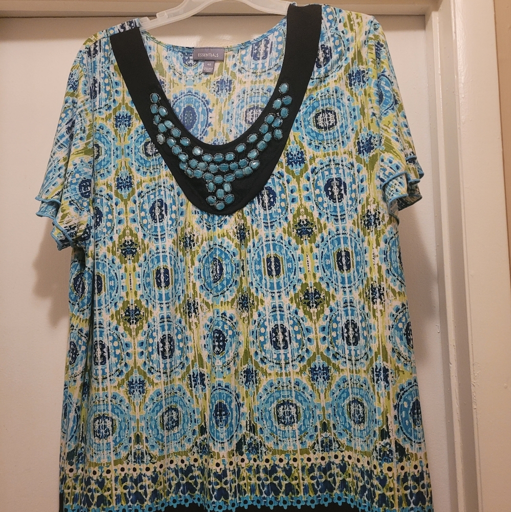 Patterned Blue and Green Women's Top